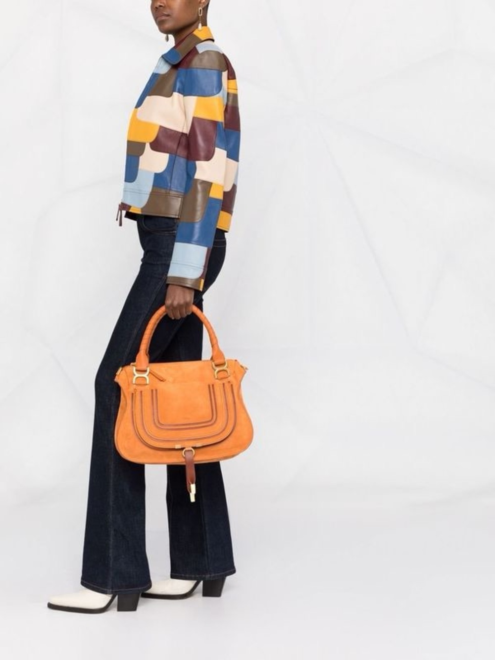 Chloe Orange Suede Crossbody Top-Handle Bag